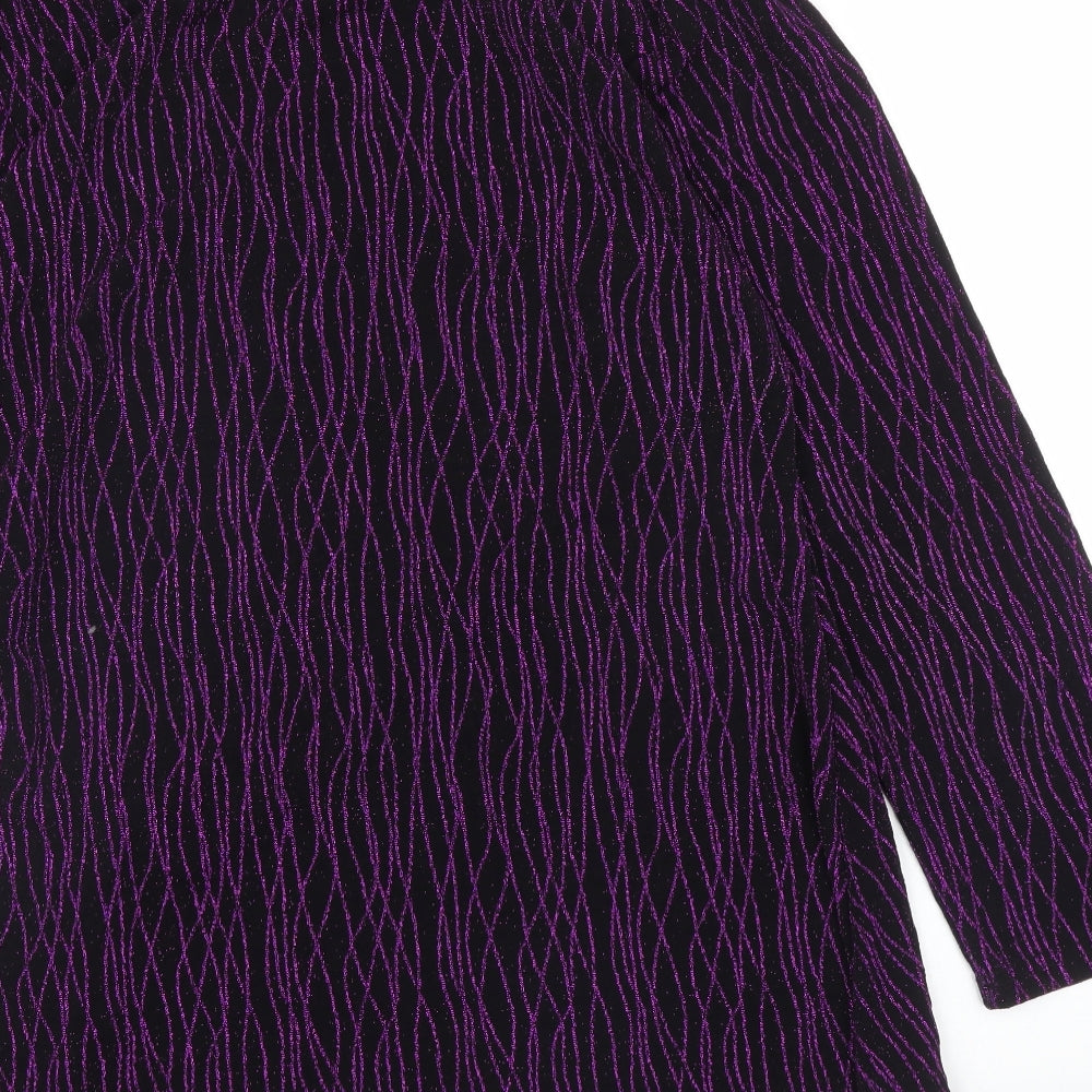 Preworn Womens Purple Striped Basic Blouse Size XL