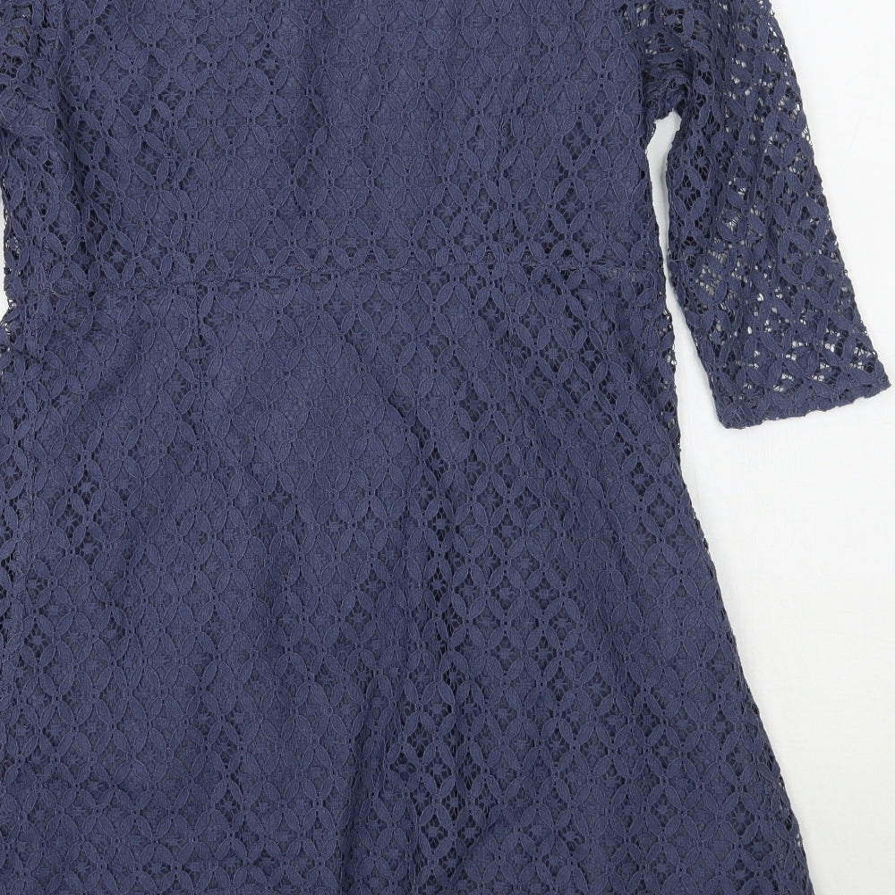 Colline Womens Blue Floral A-Line Size 10