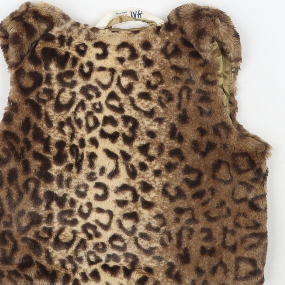 H&M Girls Brown Animal Print Gilet Coat Size 2-3 Years