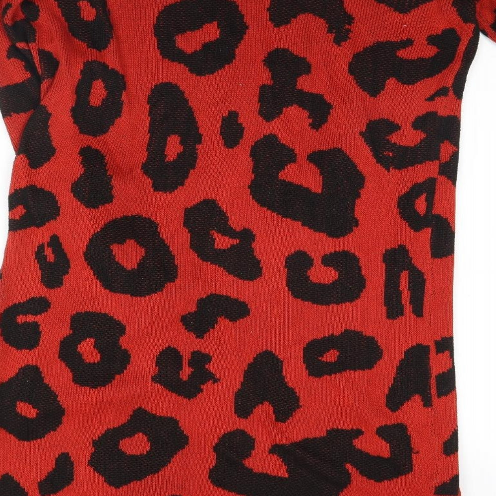 Preworn Womens Red Animal Print Cardigan Jumper Size L