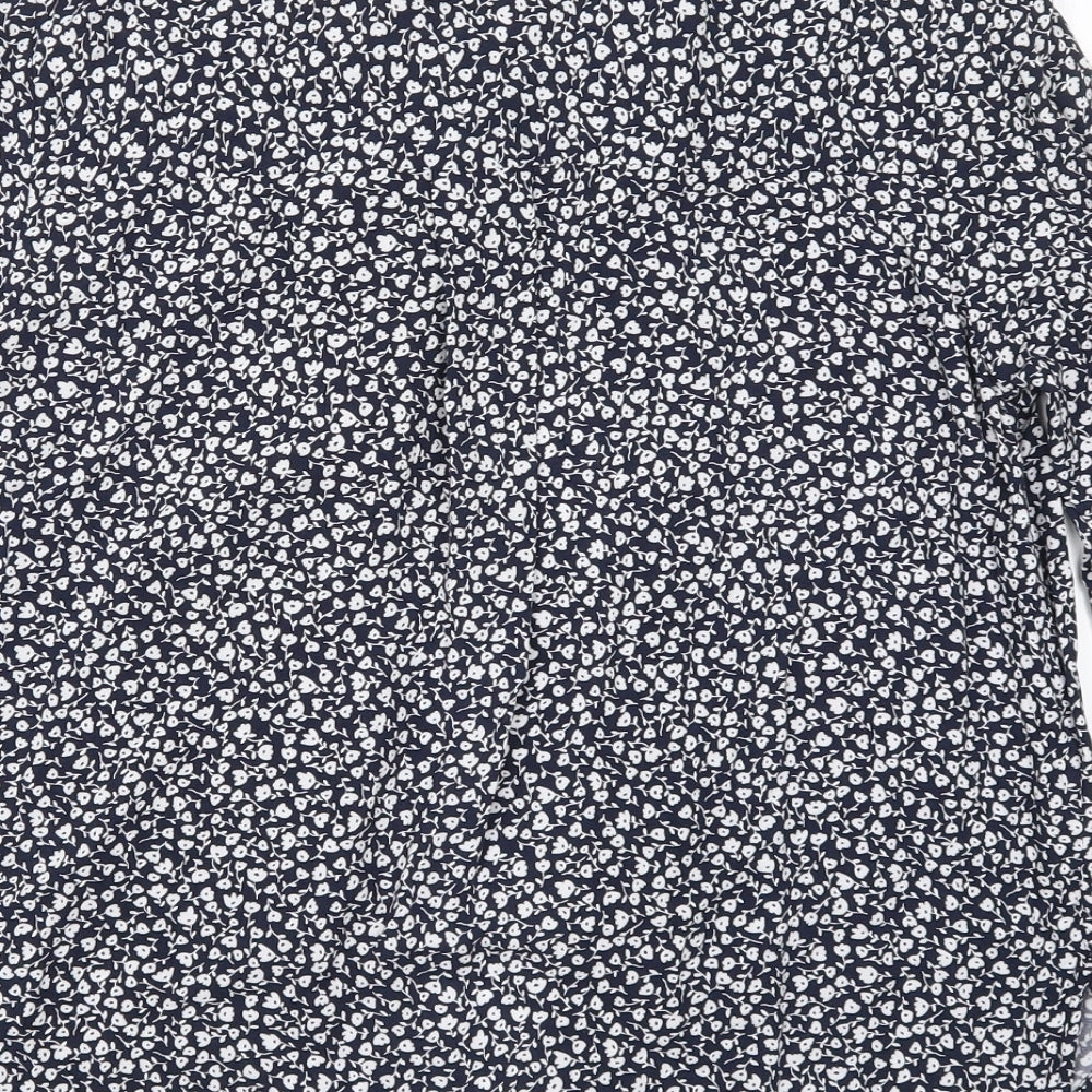 Monki Womens Blue Floral Basic Button-Up Size S