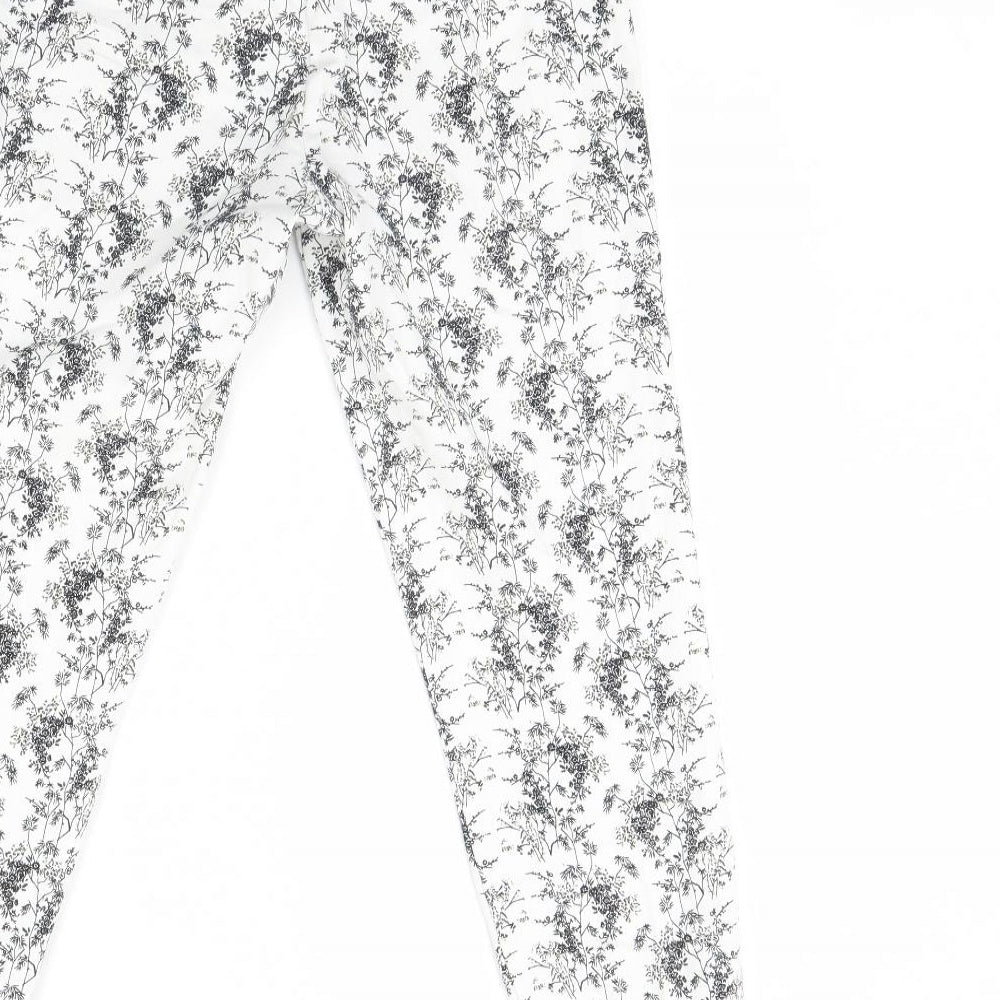 H&M Womens White Floral Trousers Size 8 L28 in