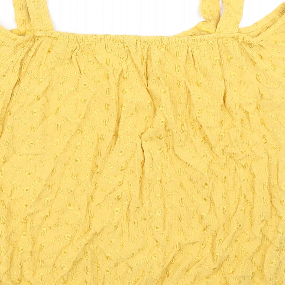 M&Co Womens Yellow Floral Basic Blouse Size 8