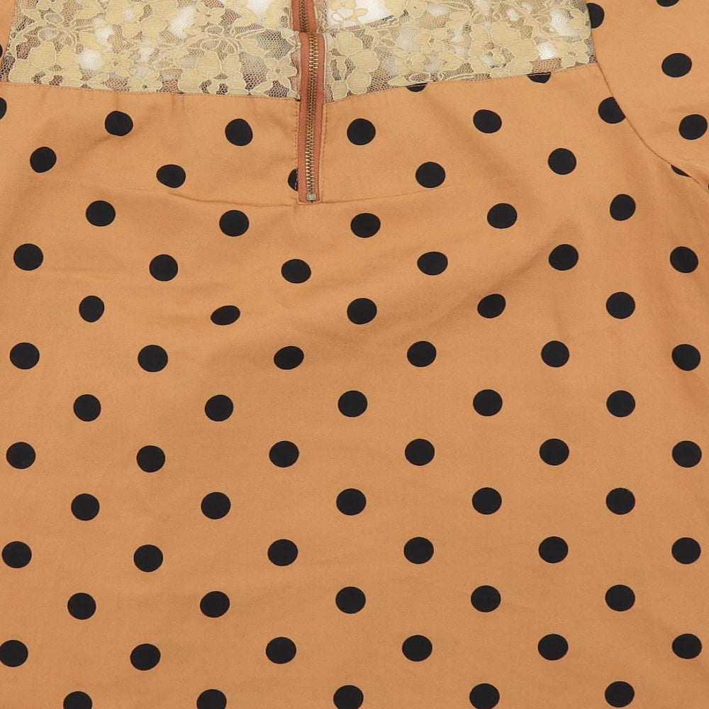 Atmosphere Womens Brown Polka Dot Basic Blouse Size 14