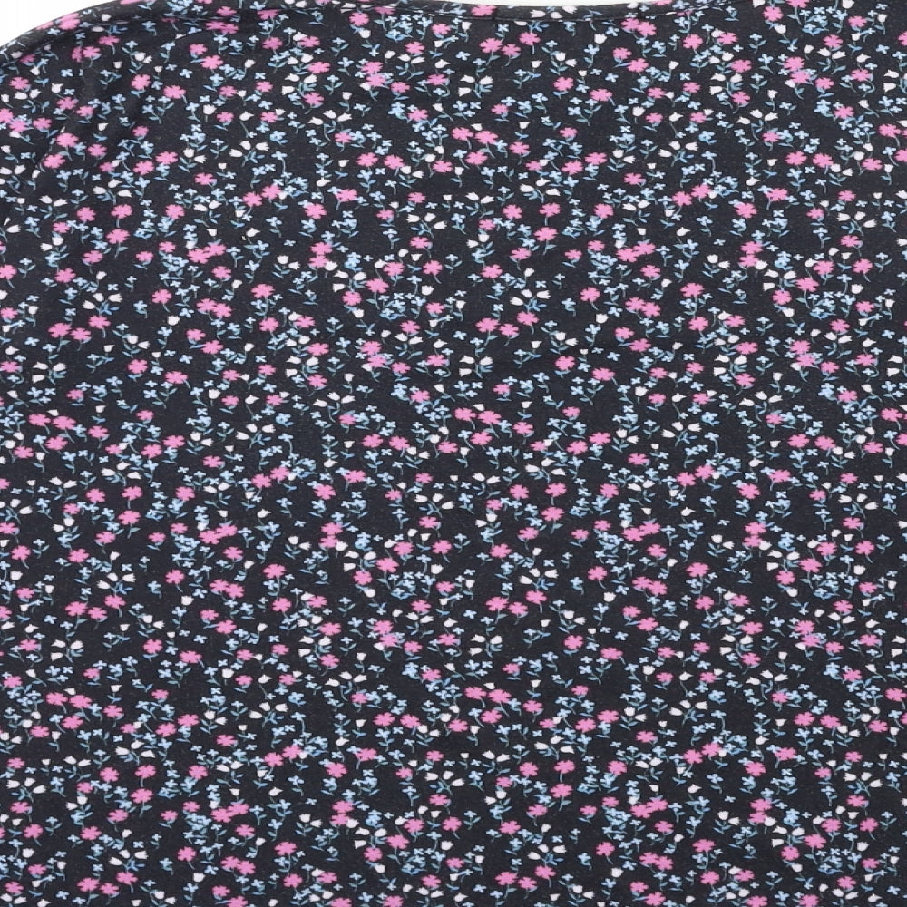 Oasis Womens Black Floral Basic T-Shirt Size S