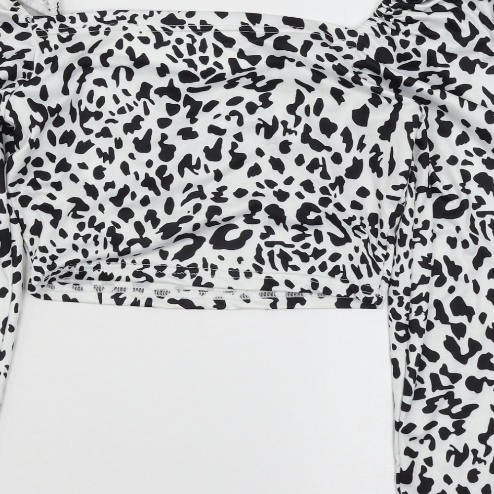 Preworn Womens White Animal Print Jersey Basic T-Shirt Size S