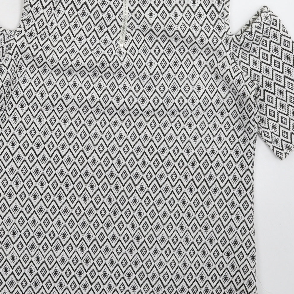 Red Herring Womens White Geometric Basic T-Shirt Size 8