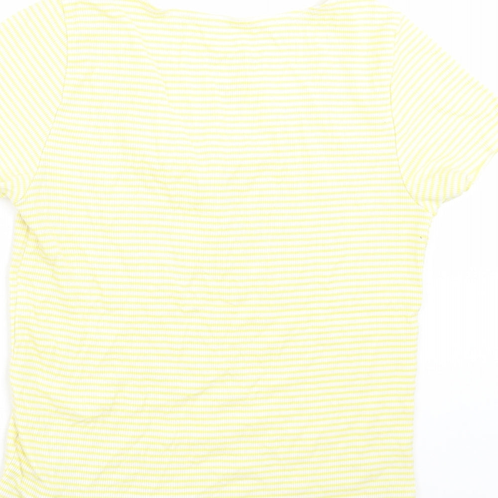 SOFT & SEXY Womens Yellow Striped Basic T-Shirt Size L