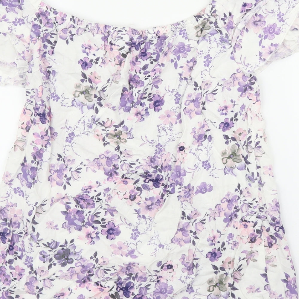 Beloved Womens Purple Floral Basic Blouse Size 10