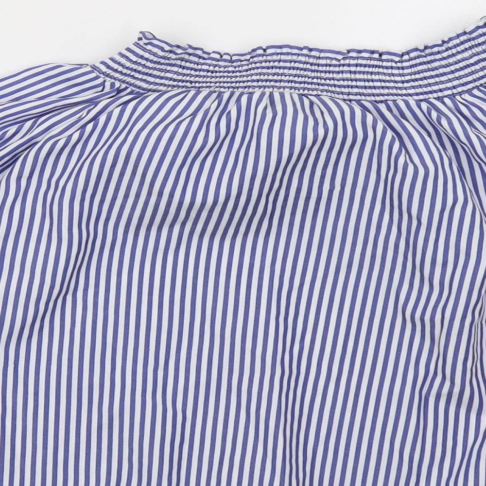 Select Womens Blue Striped Basic Blouse Size 8