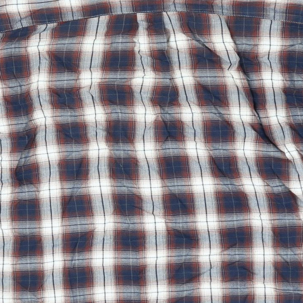 Easy Mens Brown Check Button-Up Size M - Button Collar Blue Brown Check
