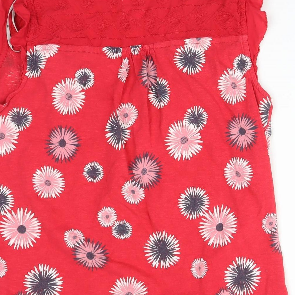 EBENHAMS Womens Red Floral Basic T-Shirt Size 10