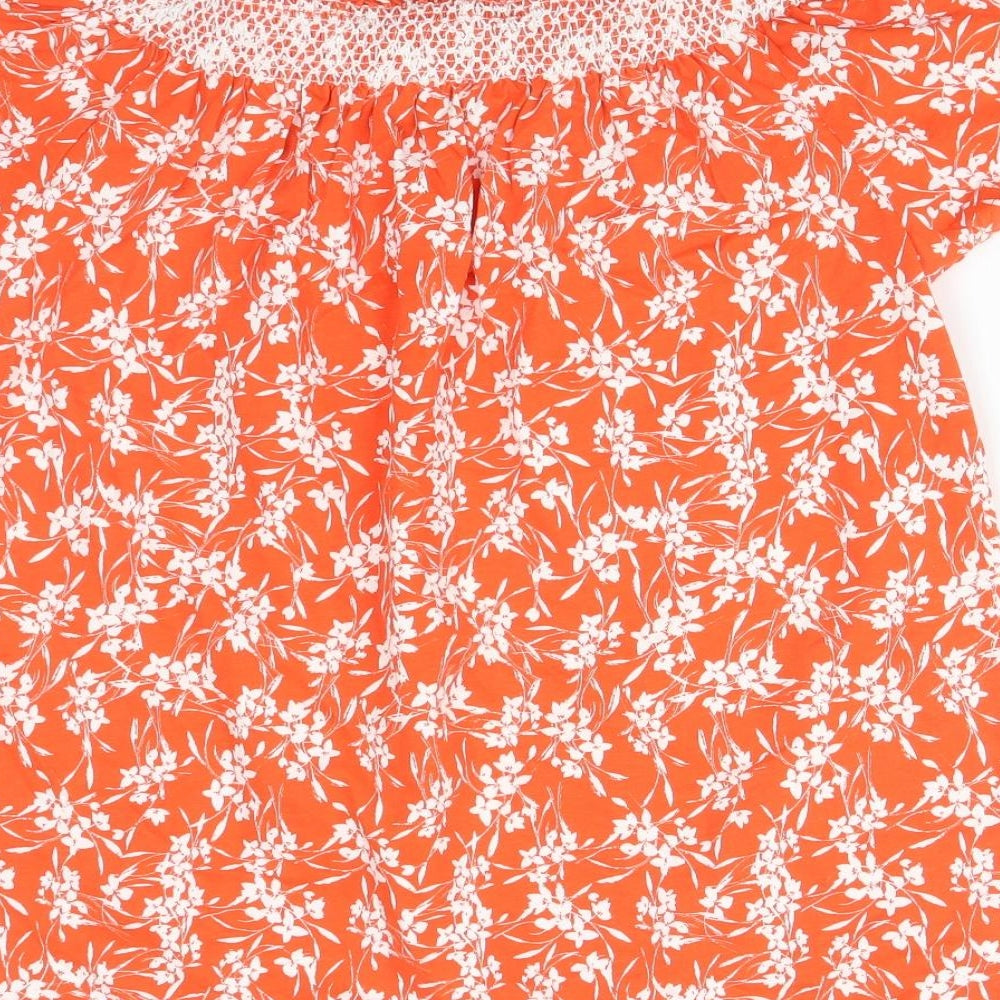 Nutmeg Womens Orange Floral Basic T-Shirt Size 12