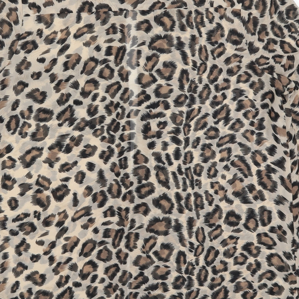 New Look Womens Brown Animal Print Basic Button-Up Size 12