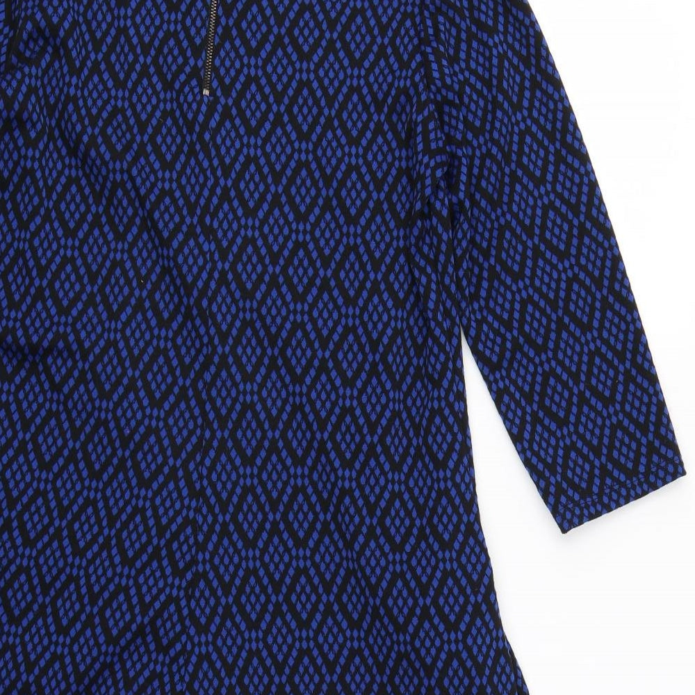 Wallis Womens Blue Geometric Fit & Flare Size 10