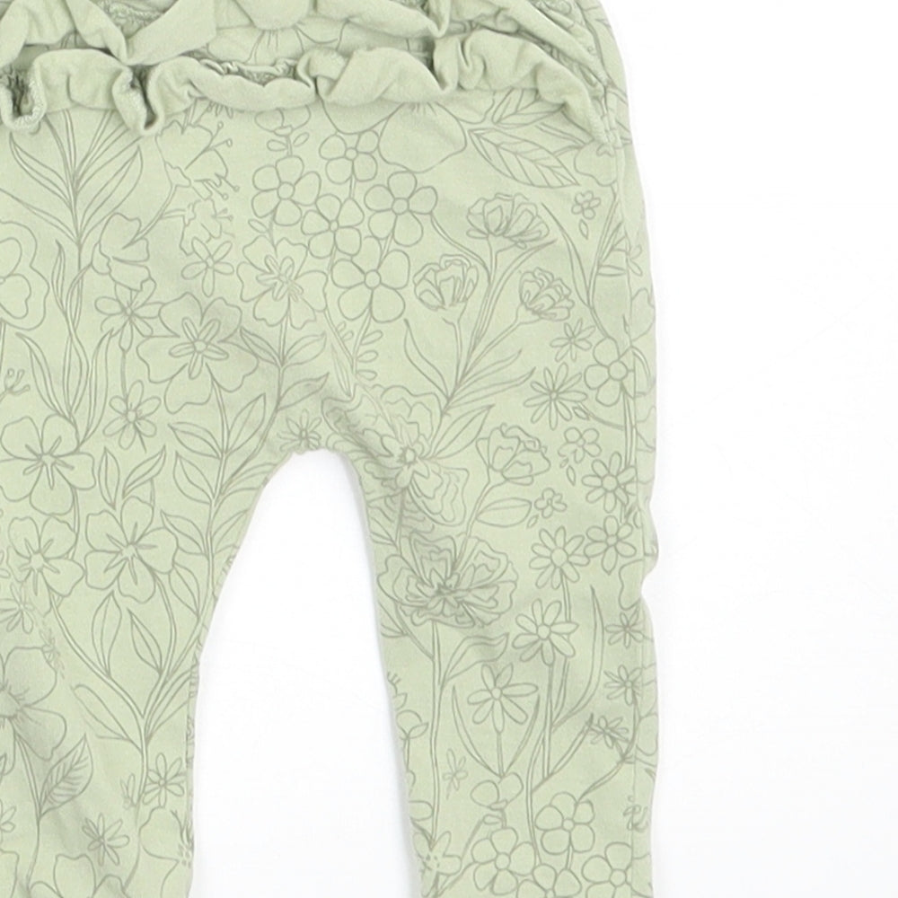 George Girls Green Floral Jogger Leggings Size 0-3 Months - Waist 14in; Inside leg 5in
