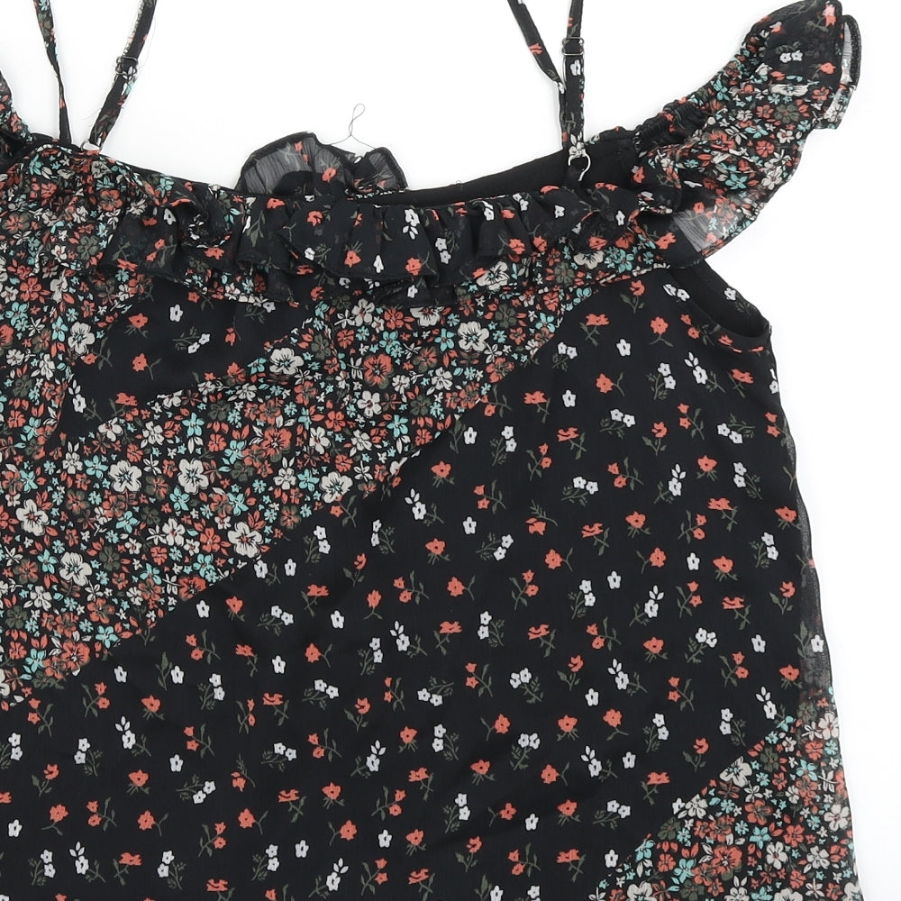 Topshop Womens Black Floral Basic Blouse Size 10