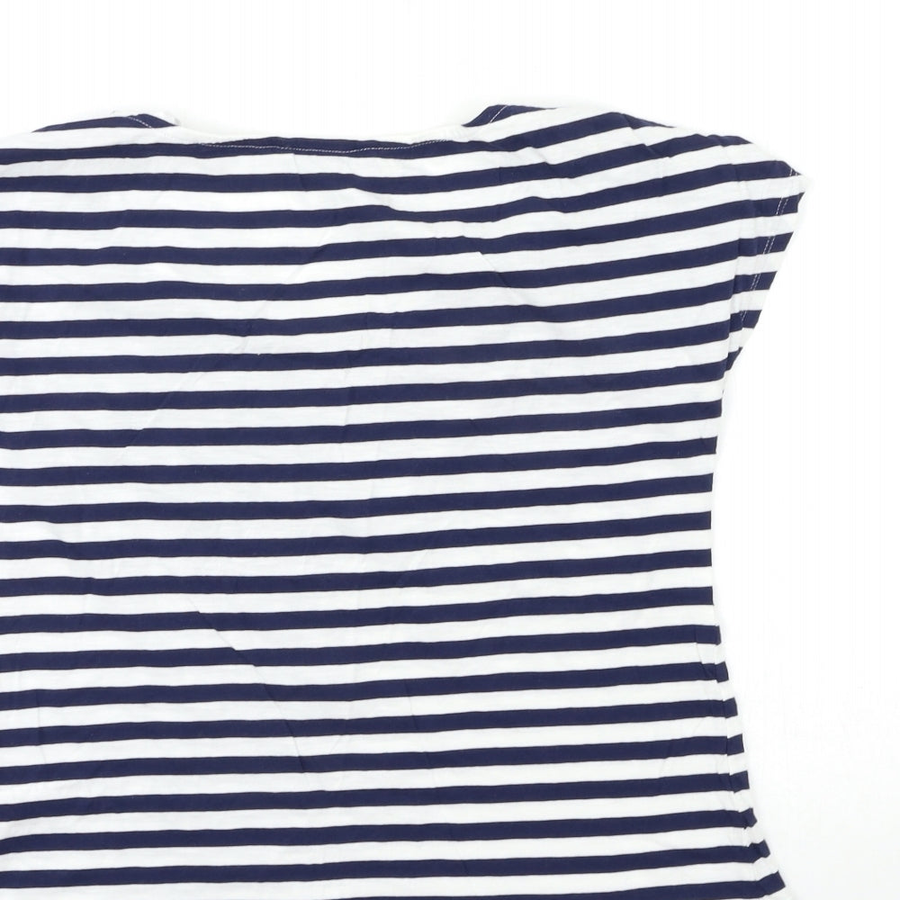 TU Womens White Striped Basic T-Shirt Size 8