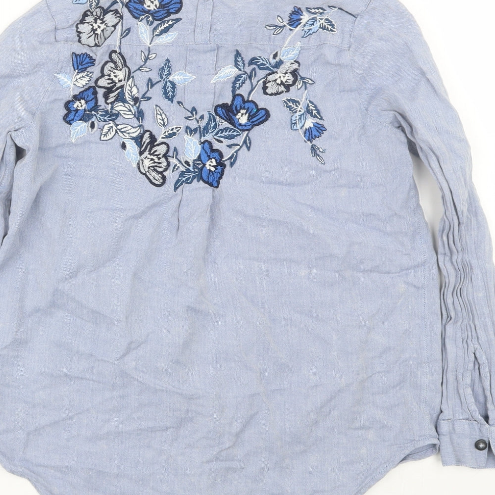 Topshop Womens Blue Floral Basic Button-Up Size 10