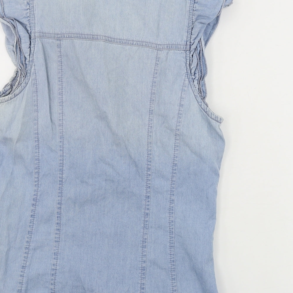 Be Beau Womens Blue Basic Button-Up Size 8