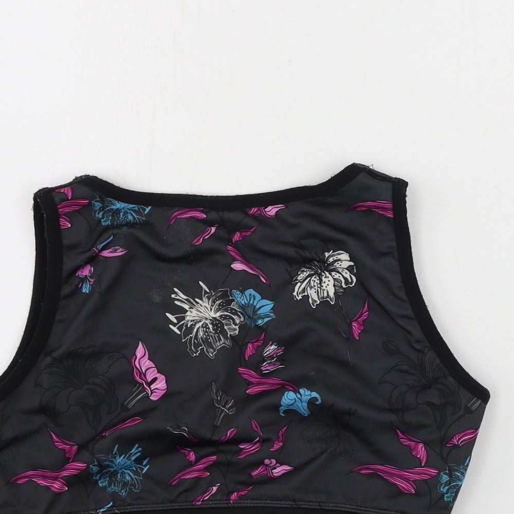 TZ Womens Black Floral Basic Tank Size S