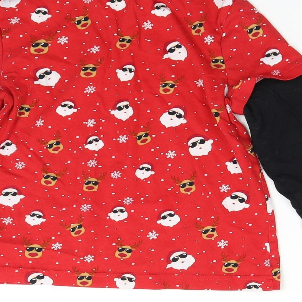 F&F Girls Red Solid Top Pyjama Top Size 4-5 Years - Christmas Santa Reindeer