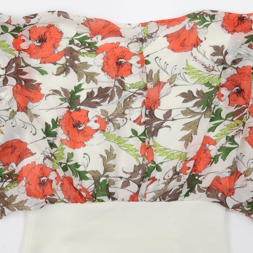 ly Womens Orange Floral Basic Blouse Size 10