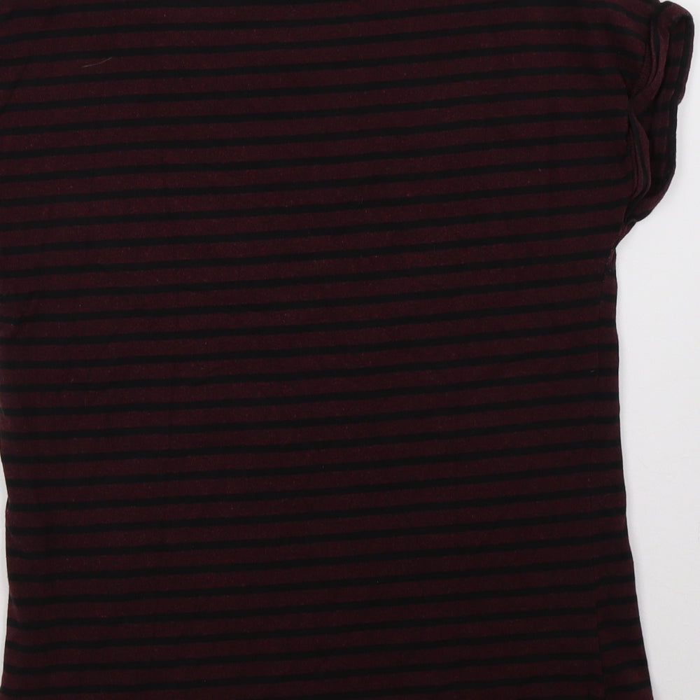 be.young Womens Red Striped Basic T-Shirt Size S