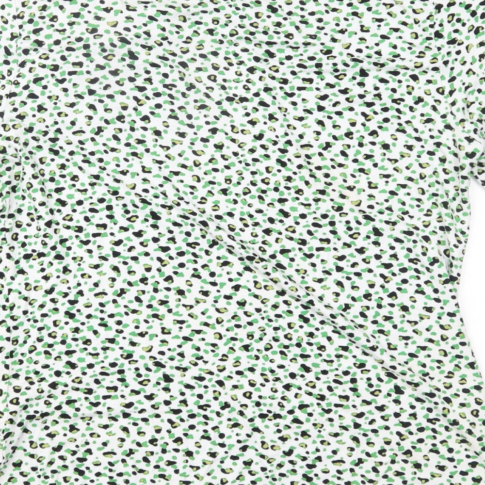 Linea Womens Green Animal Print Basic Blouse Size L