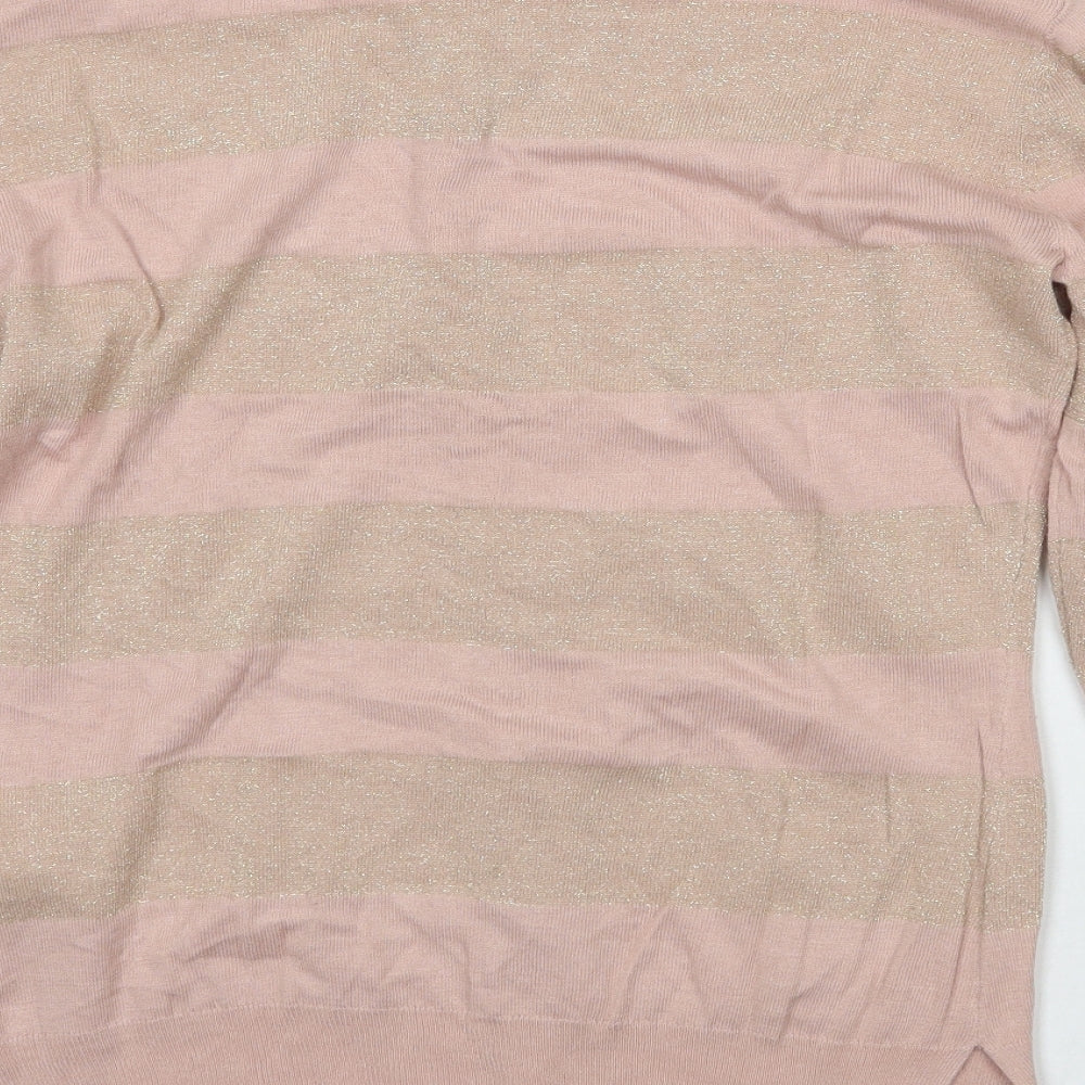 Plaza Italia Womens Pink Striped Cardigan Jumper Size M