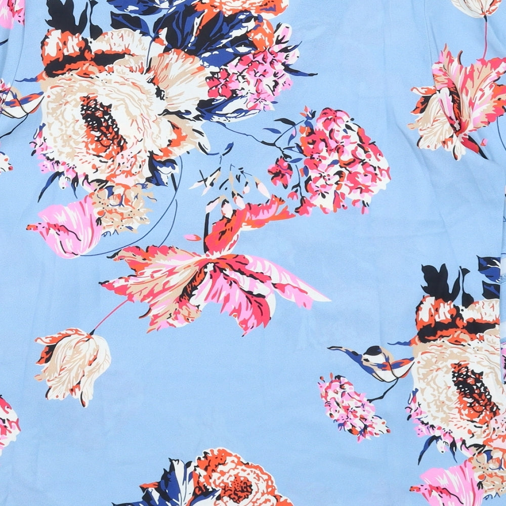 Preworn Womens Blue Floral Basic Blouse Size S
