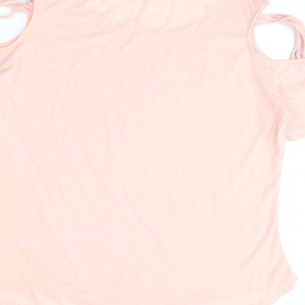 Fashion Womens Pink Basic T-Shirt Size XL