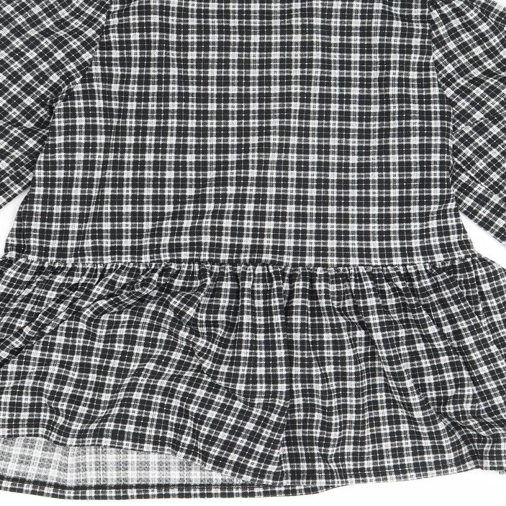 New Look Womens Black Plaid Basic Blouse Size 8