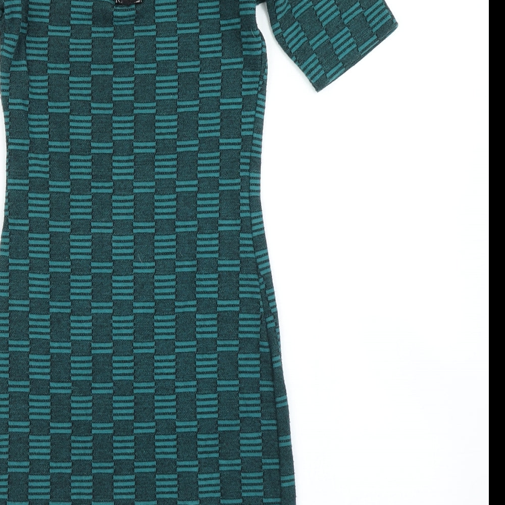 Topshop Womens Green Geometric Bodycon Size 6