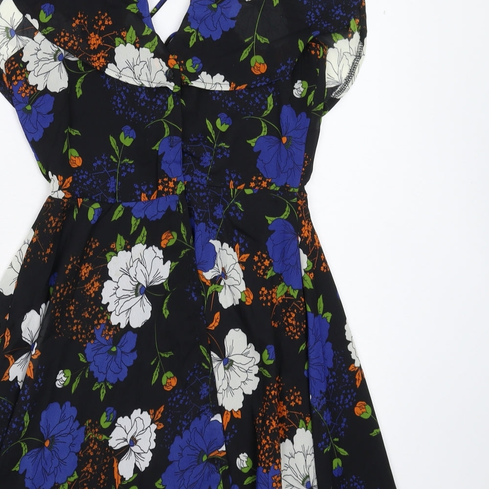 Boohoo Womens Black Floral Fit & Flare Size 10
