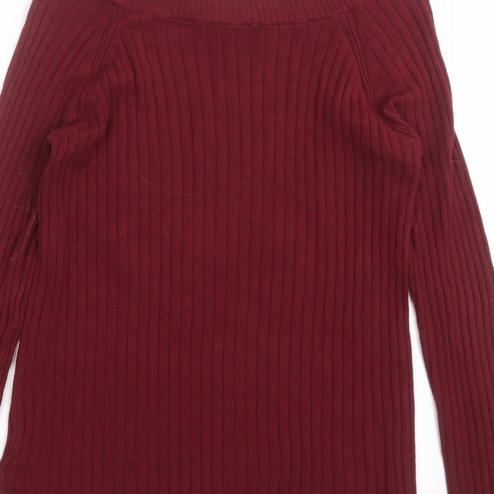 Marks & Spencer Womens Red Striped Knit Pullover Jumper Size 12 - burgundy