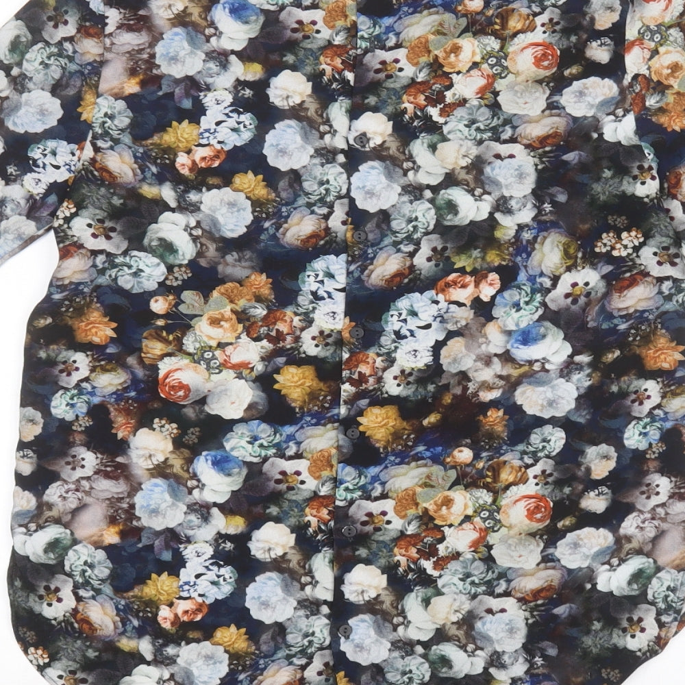 Zara Womens Black Floral Basic Button-Up Size XS