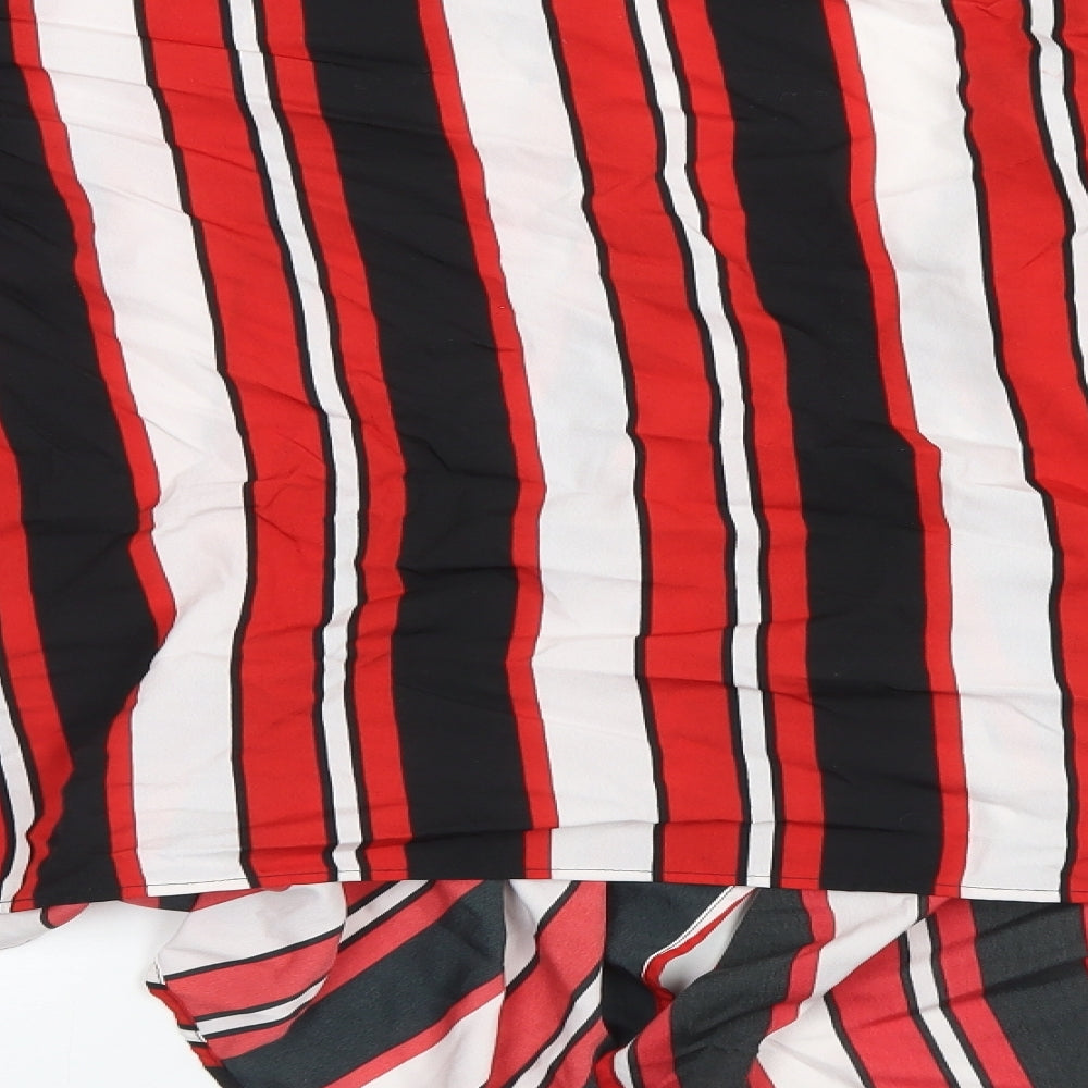 Boohoo Womens Red Striped Basic Blouse Size M
