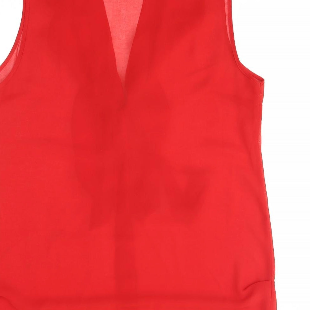 Miss Selfridge Womens Red Basic Button-Up Size 12 - tie