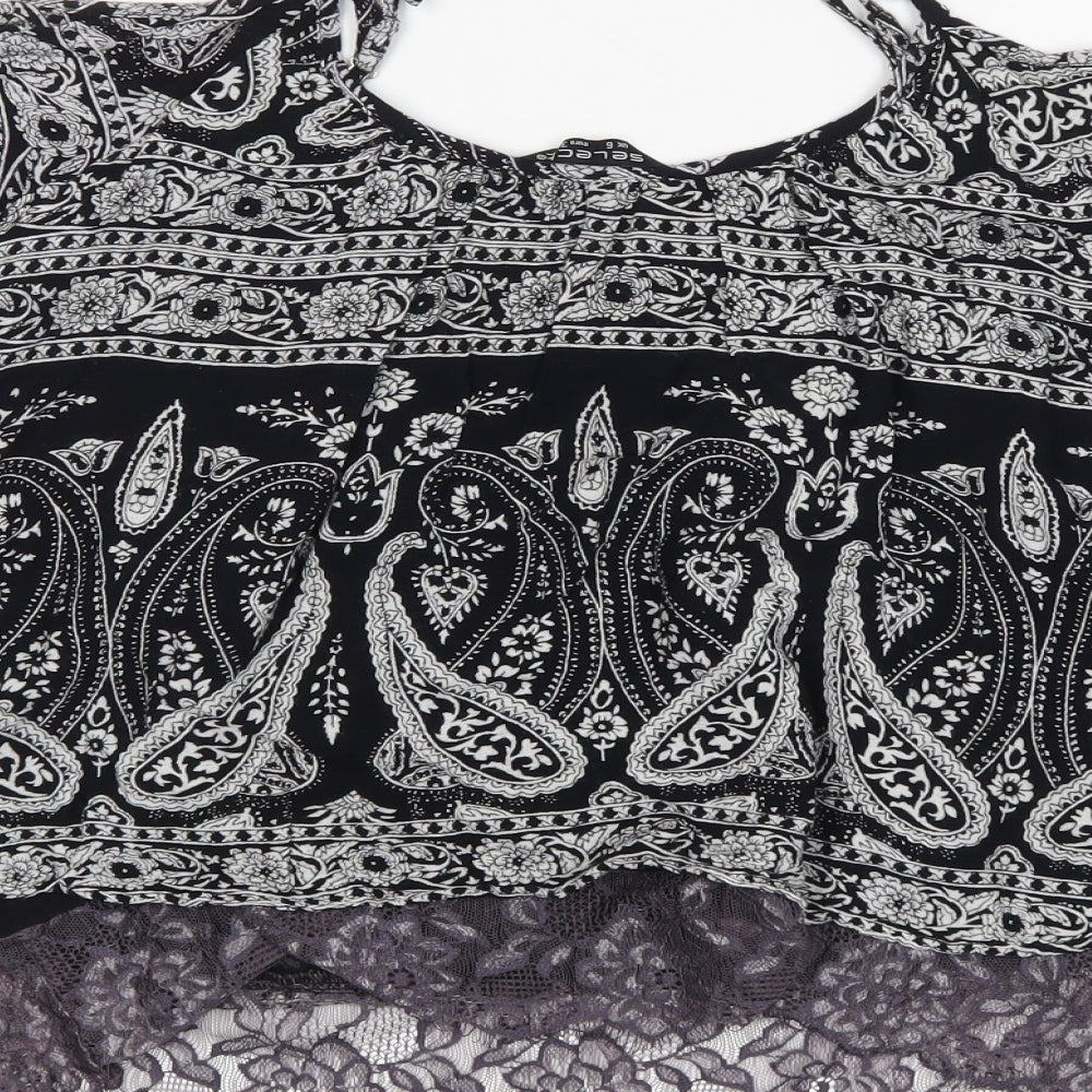 Select Womens Black Paisley Basic Blouse Size 6