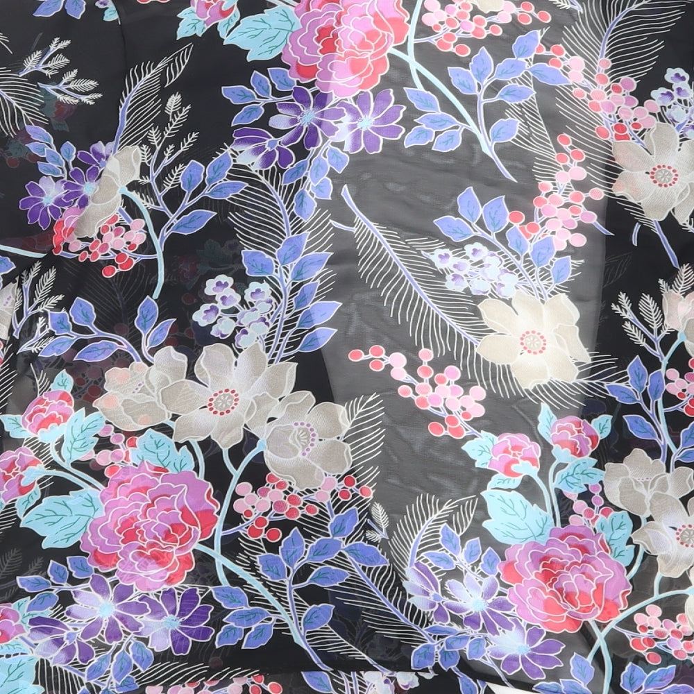 Internacionale Womens Black Floral Kimono Jacket Size 12
