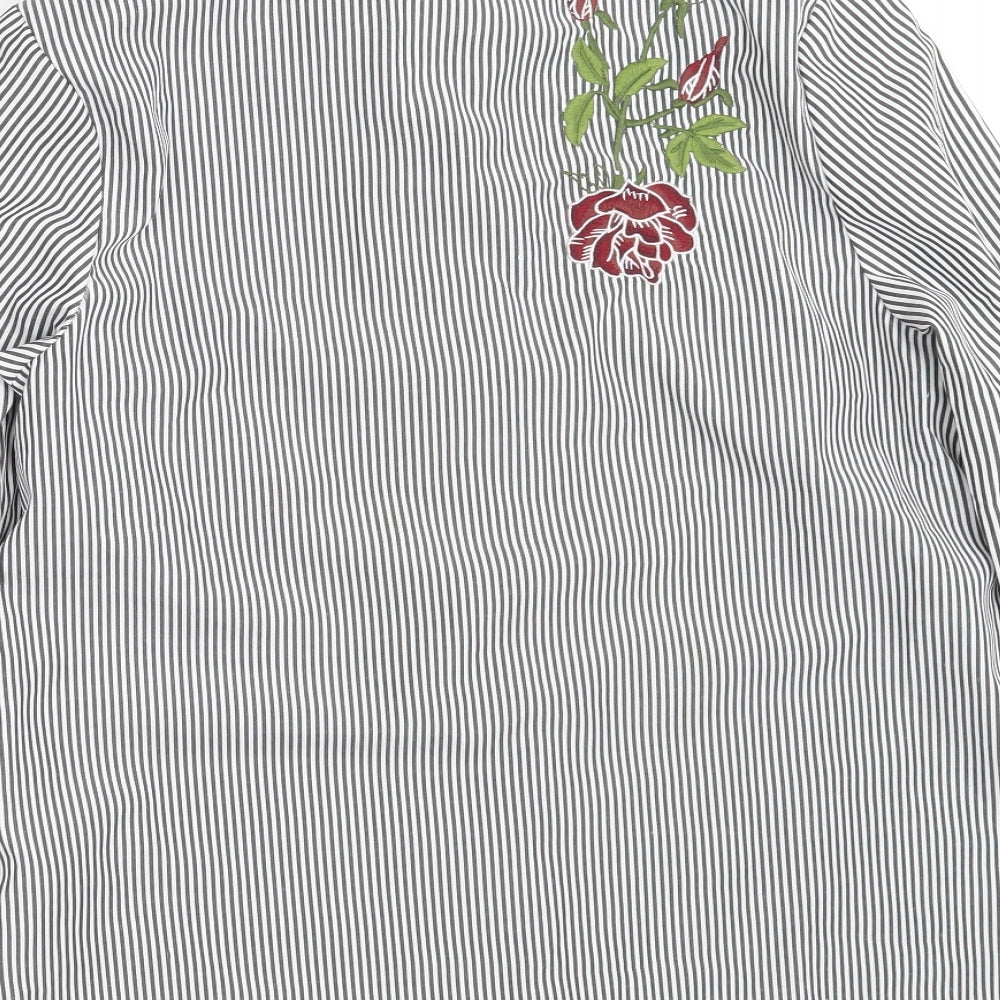 New Look Womens White Striped Basic Button-Up Size 8