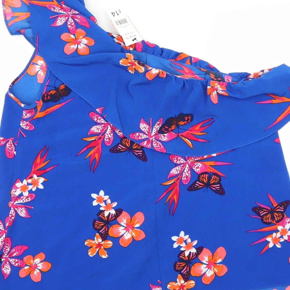 George Womens Blue Geometric Basic Blouse Size 16