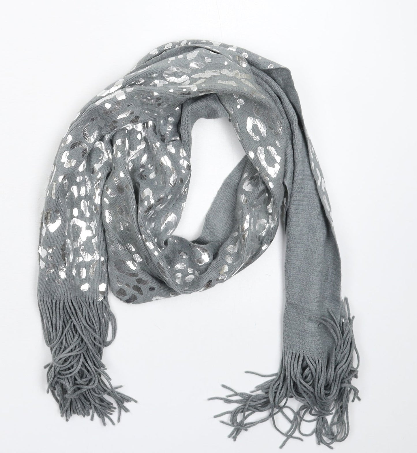 Preworn Womens Grey Animal Print Knit Scarf