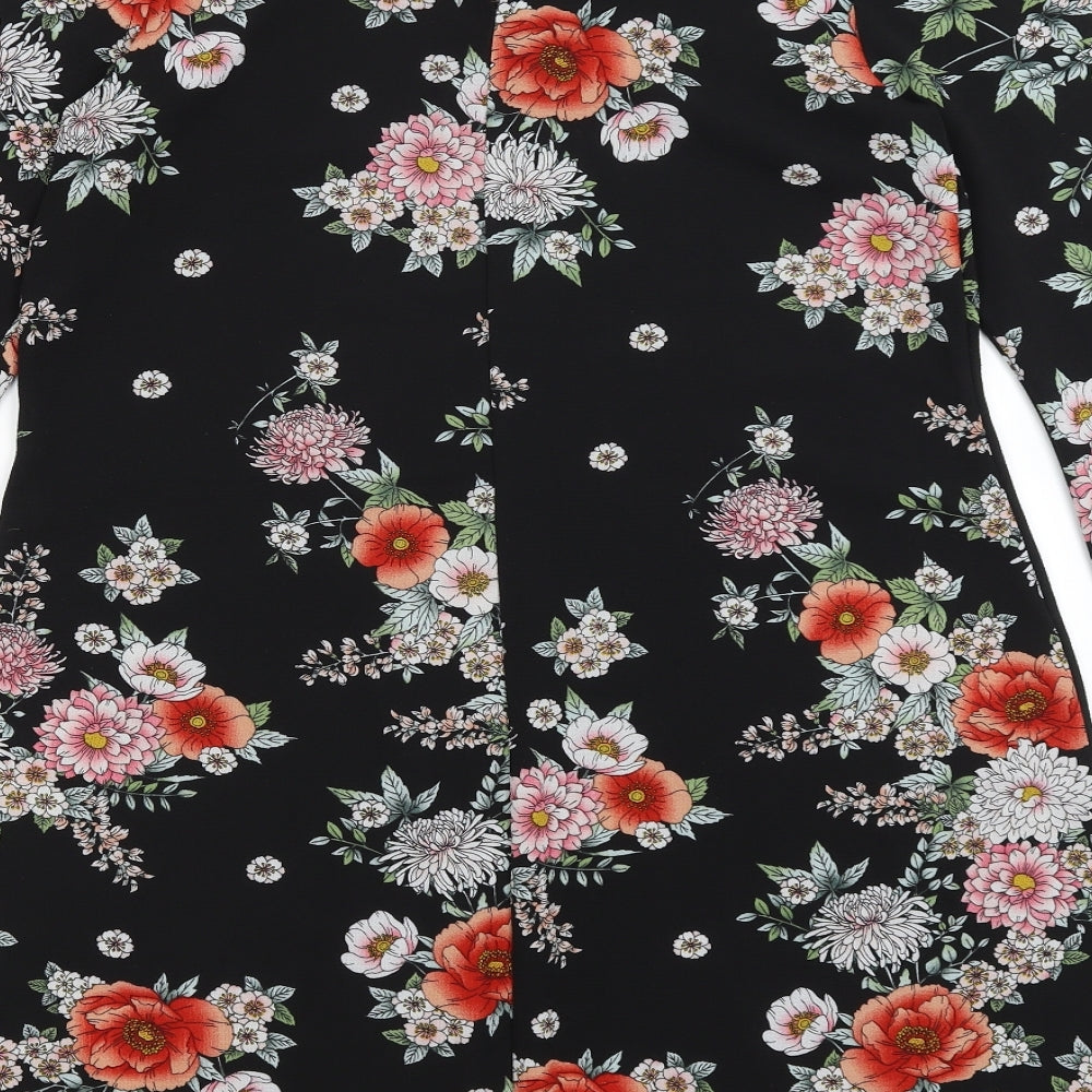 Peacocks Womens Black Floral A-Line Size 10