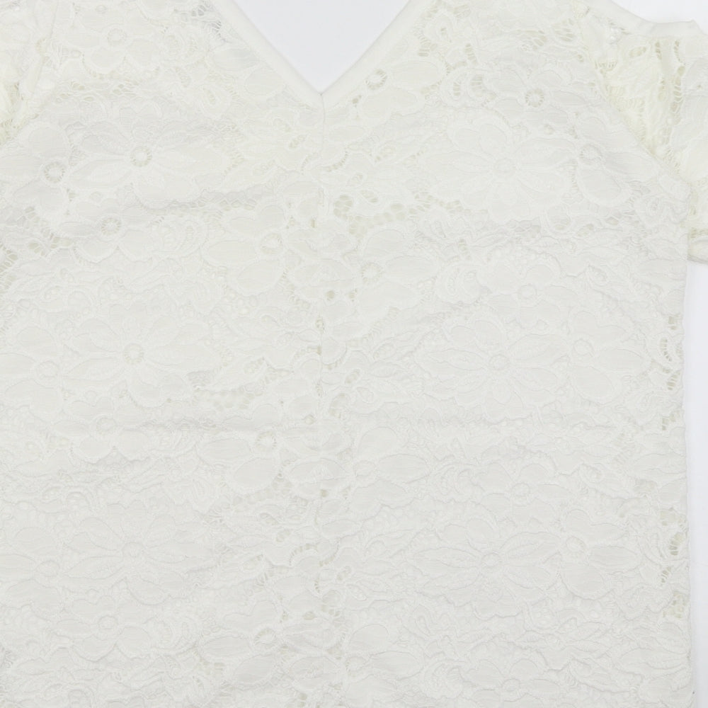 Very Womens White Floral Basic T-Shirt Size 12