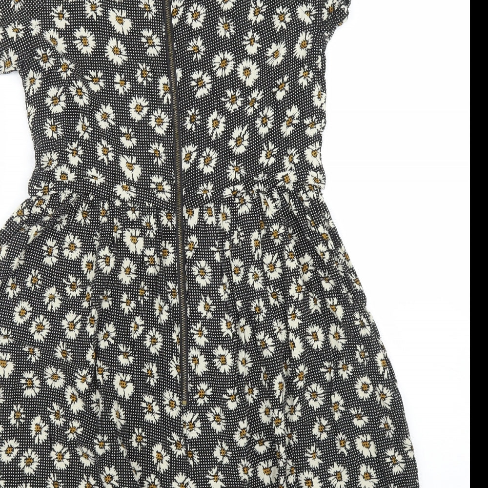 Topshop Womens Black Floral A-Line Size 6
