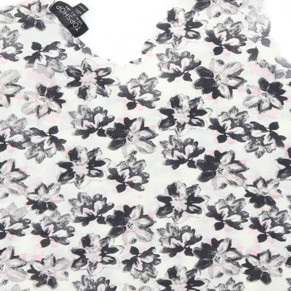 Topshop Womens White Floral Basic Blouse Size 6