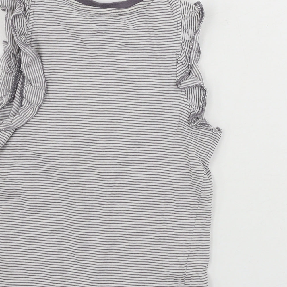 Marks & Spencer Girls White Striped Basic T-Shirt Size 6-7 Years