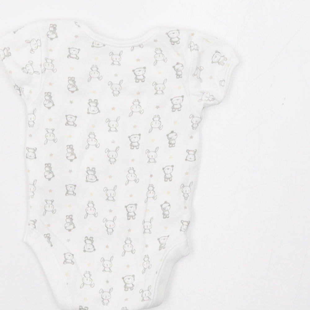 George Baby White Geometric Romper One-Piece Size 0-3 Months - Bear Print